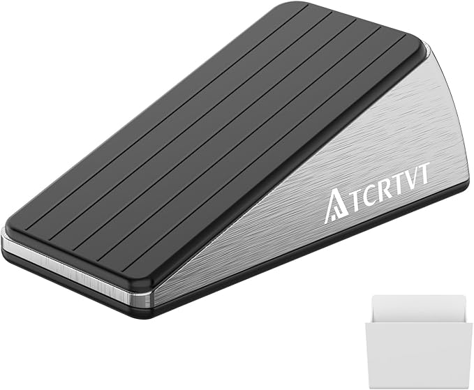 Heavy Duty Door Stopper Wedge - 1 Pack Widened Door Stop Wedge Made of Premium Quality Brushed Stainless Steel Suits Any Door, Any Floor with Set of 2 Plus Self-Adhesive Holder
