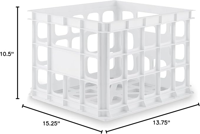 Sterilite Storage Crate, Stackable Plastic Bin Open Basket with Handles, Organize Home, Garage, Office, School, White, 1-Pack