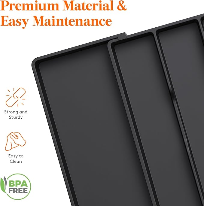 Lifewit Utensil Organizer for Kitchen Drawers, Expandable Cooking Utensil Tray, Adjustable Cutlery Silverware Flatware Holder, Plastic Spatula Tools Storage Divider, 18- 30 x 18.5", Black