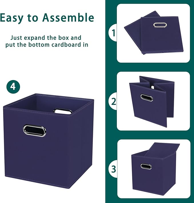 Black Foldable Storage Cubes Bins, Fabric Storage Box Cubes Organizer Baskets with Dual Handles for Home Organizer,Set of 6,(Navy Blue)