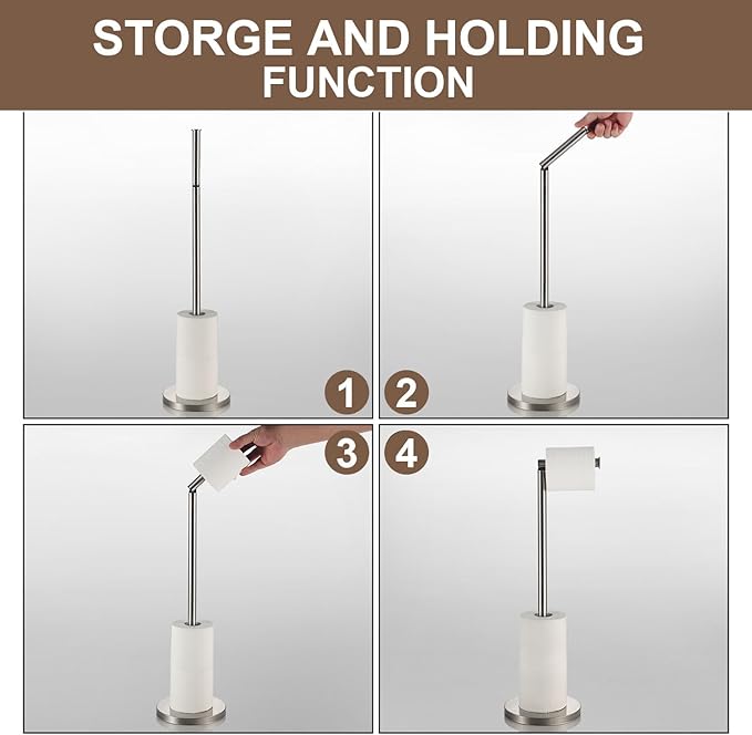 Kelirol Toilet Paper Holder Stand, Stain Nickel 304 Stainless Steel,Free Standing for Bathroom,Weighted Base