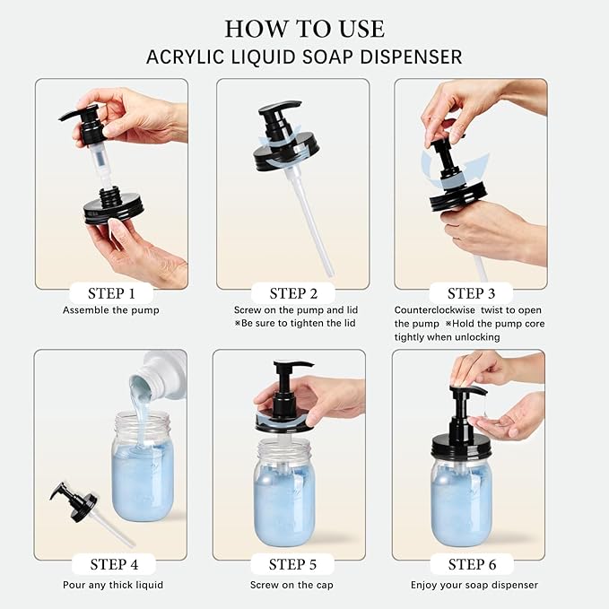 Amolliar Plastic Mason Jar Soap Dispenser with Pump Lid,16OZ Refillable BPA-Free Hand Soap Dispenser Set with Cute Lables - Farmhouse Decor for Kitchen/Bathroom, Liquid Soap,Dish Soap, Lotion