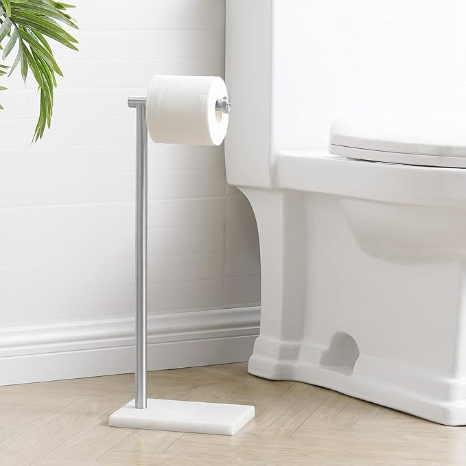 KES Natural Marble Toilet Paper Holder Stand Bathroom Tissue Roll Holder Freestanding SUS304 Stainless Steel Brushed Finish, BPH285S1-2