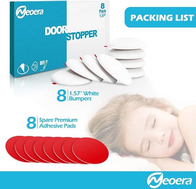 Neoera Door Stopper Wall Protector (8Pack) 1.57" Rubber Door Handle Bumper, Wall Protectors with Premium Self Adhesive Sticker for Protecting Wall (White)