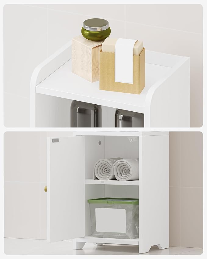 Bathroom Storage Cabinet, Corner Floor Cabinet with Doors and Adjustable Shelf, Narrow Toilet Paper Cabinets, Bathroom Organizer for Small Spaces, White BC29713X