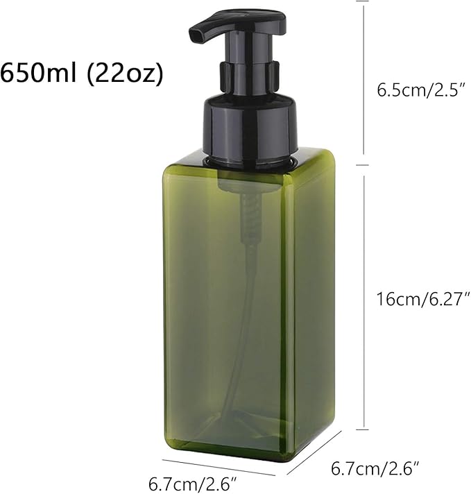 UUJOLY Foaming Soap Dispenser 650ml (22oz) Refillable Plastic Pump Bottle for Liquid Soap, Shampoo, Body Wash (2 Pcs) (Green)