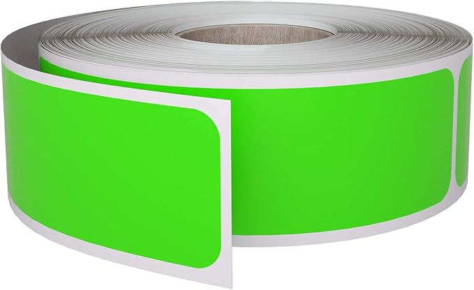 Royal Green Rectangular Colored Sticker 1x3 inch (7.5cm x 2.5cm) Neon Green Labels on a Roll 250 Pack