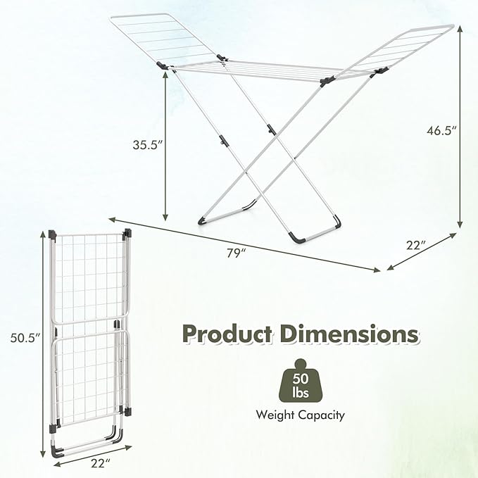 Tangkula Folding Clothes Drying Rack, Lightweight Aluminum Laundry Drying Rack w/Adjustable Wings, 20 Drying Rails, Space-Saving Laundry Hanger for Indoor & Outdoor Use, No Assembly, Silver