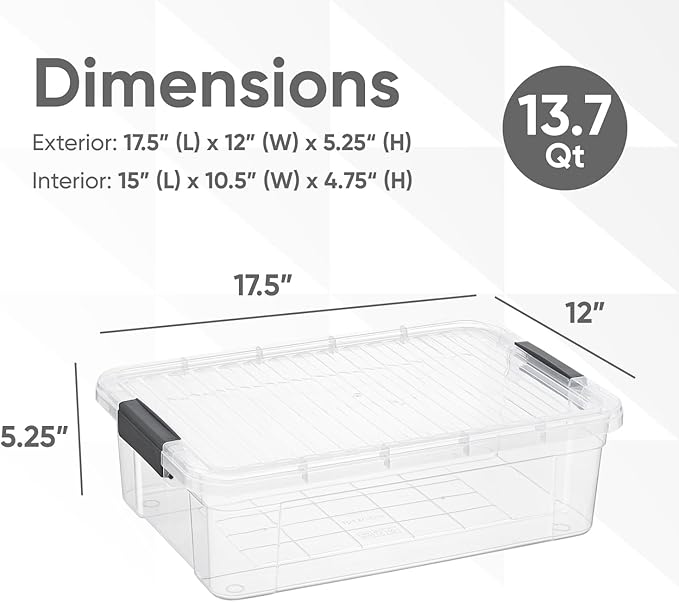 Superio Storage Bins with Lids- Clear Boxes for Organizing, Stackable Plastic Containers- BPA Free, Non-Toxic, Odor Free, Organizer for Home, Office, Dorm, 13.7 Qt, 3 Pack