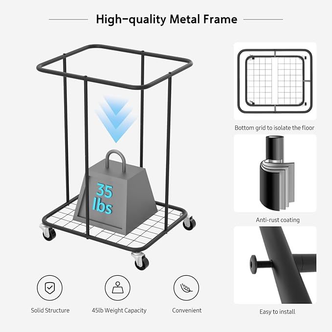 Large Laundry Hampers with Lid, Oxford Fabric Laundry Hampers, Metal Frame and Removable Bag Design with Wheels, Suitable for Bedroom, Bathroom, Dorm Room, Laundry Room (Cationic Gray with Lid)
