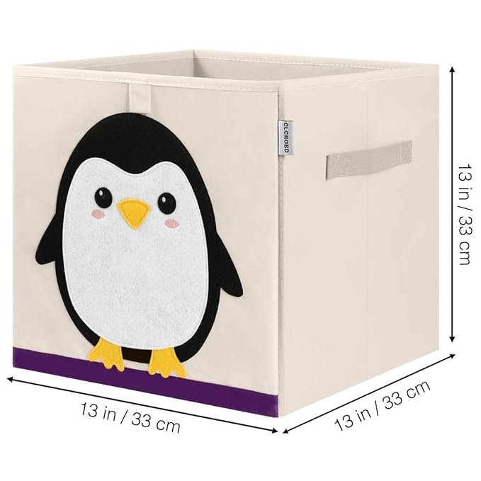 CLCROBD Foldable Animal Cube Storage Bins Fabric Toy Box/Chest/Organizer for Kids Nursery, 13 inch (Penguin)