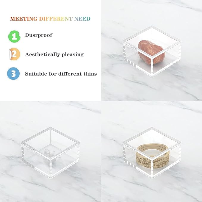 AITEE Acrylic Box with Lid, Clear Cube Display Case, Multi-Purpose Box Square Container for Holding Staples, Highlighters, Adhesive Tape, Paper Clips, Stamps, Display in Office or Home (Medium)
