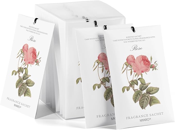 MYARO 12 Pcs Rose Scented Sachets Long Lasting Room Air Freshener Odor Deodorizer Eliminating for Home Drawer Closet Clothes Storage