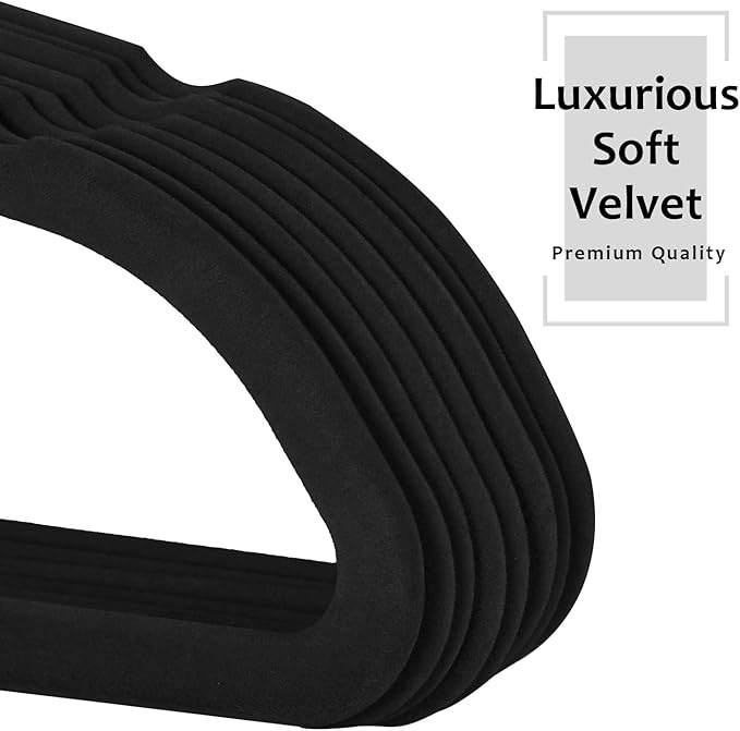 VECELO Premium Velvet Clothes Hangers Suit Heavy Duty (60 Pack)-Non Slip & Space-Saving with 8 Finger Clips & Tie Rack Excellent for Men and Women,Black