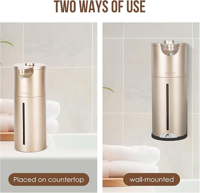 Automatic Soap Dispenser Touchless, Kitchen & Bathroom, Hands-Free, Adjustable Volume, Long Battery Life, Compatible with Thick & Thin Soap, Easy for Toddlers, Clog-Free, Gold ABS