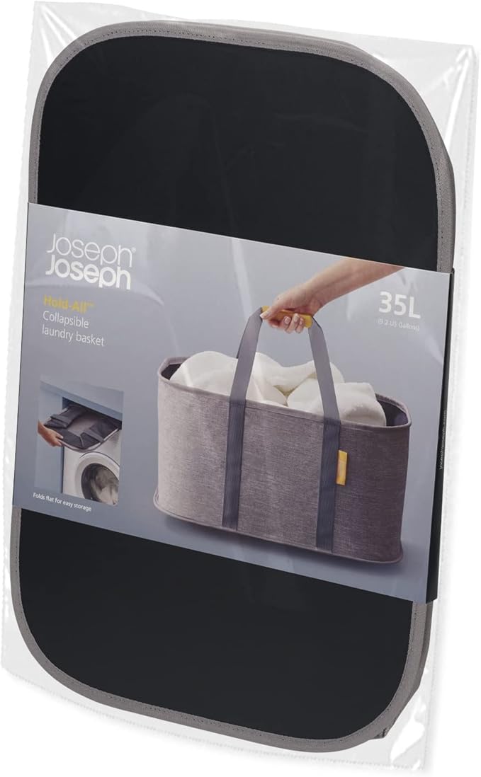 Joseph Joseph Hold-All - Collapsible Folding 35L/9.2 Gallon Washing Laundry Basket Bag, Durable Fabric, Moisture Resistant, Grey