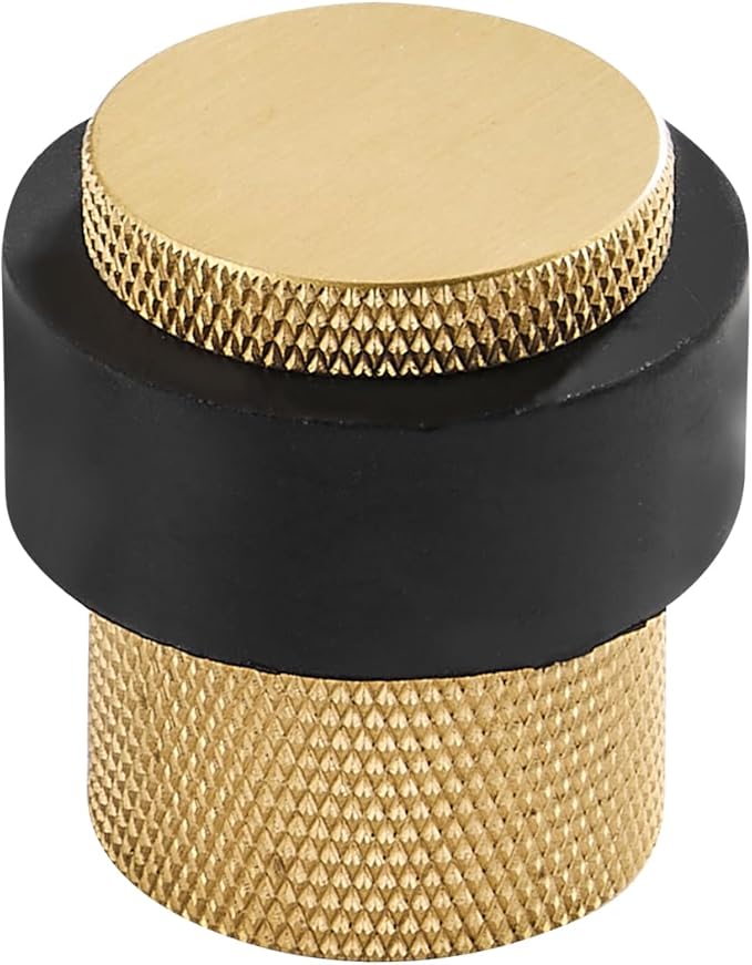 Solid Brass Door Stopper Heavy Duty Cylindrical Floor Mount Door Stop with Rubber, Wall Protector Mounted Doorstop Protect Door Knobs, 1-3/5" Height, 1 Pack, Brushed Brass