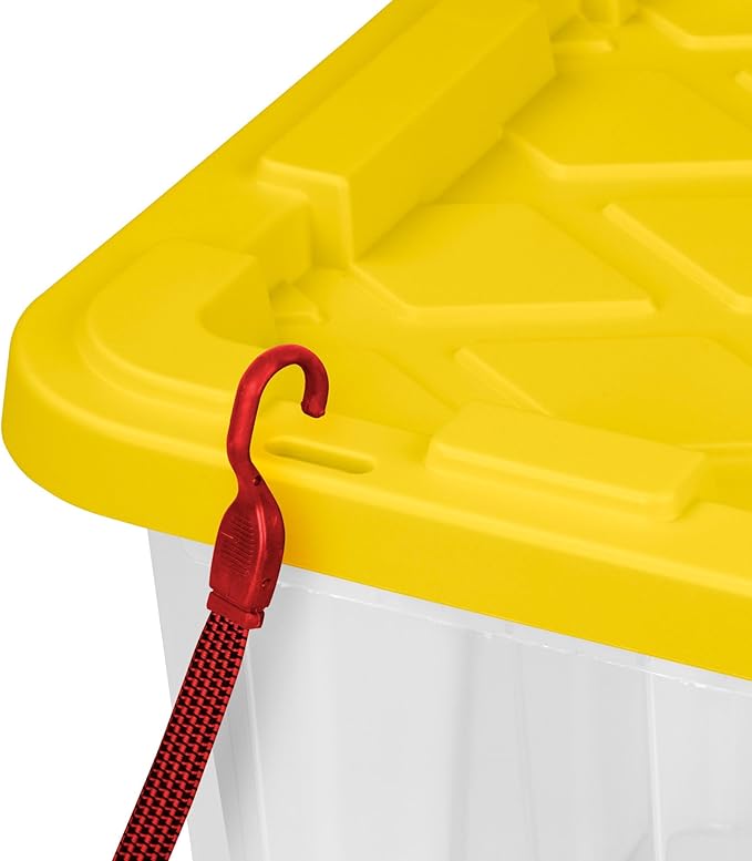 Sterilite 16-Pack Industrial Storage Box, Clear Plastic Organizer Bins with Handles, 27 Gallon, Yellow - Stackable Container Boxes for Bedroom, Bathroom, Garage, and Office Organization