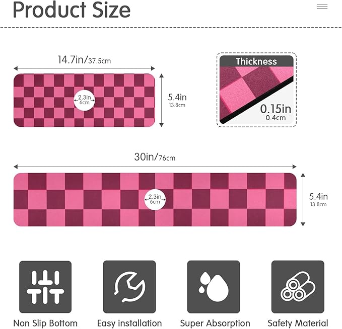 Checkered Hot Pink Kitchen Sink Splash Guard Sink Faucet Mat Faucet Handle Drip Catcher Drain Mats for Kitchen Bathroom Countertop Absorbent Dish Drying Pad 2Pack 30x5.4IN