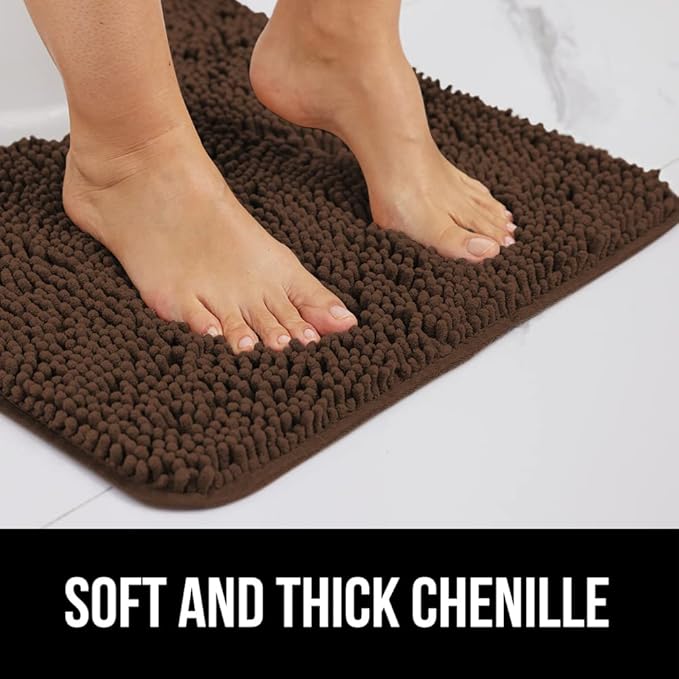 GORILLA GRIP Bath Rug Mat, Thick Soft Absorbent Chenille, Quick Dry Microfiber Mats, Rubber Backing Washable Shower Floor Rugs, US Designed Bathroom Bathmat Home Decor Accessories, 24x17, Brown