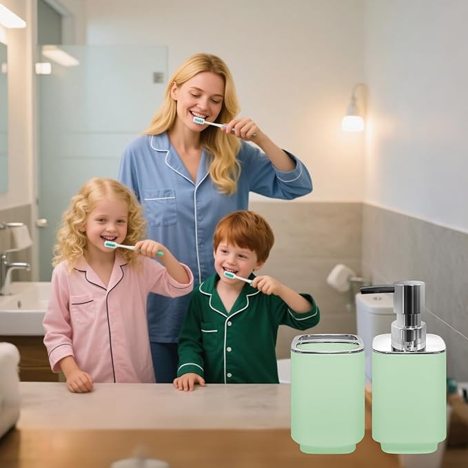 2Pack Sage Green Bathroom Accessories Set, Bohemian Bathroom Sink Set, Contain Soap Dispenser, Toothbrush Holder, Bathroom Toothbrush Holder Set