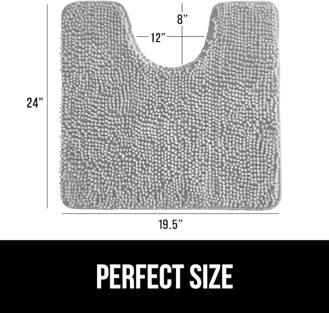GORILLA GRIP Plush Absorbent Shaggy Chenille Bath Rug Mat for Oval Toilet Base with Rubber Backing, Machine Washable Rugs, Soft Microfiber Contour Mats for Toilets, Bathroom Decor, Lt Gray