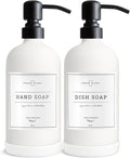 Vine Creations White Glass Soap Dispenser, 2 Pack Kitchen Soap Dispenser Set with Stainless Steel Pump, 16 oz Dish Soap and Hand Soap Dispensers for Bathroom with Waterproof Labels