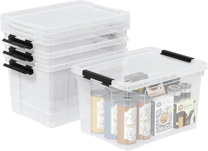 Aninhao 34 Quart Plastic Latching Storage Box with Wheels, 4-Pack Clear Storage Bins with Lids