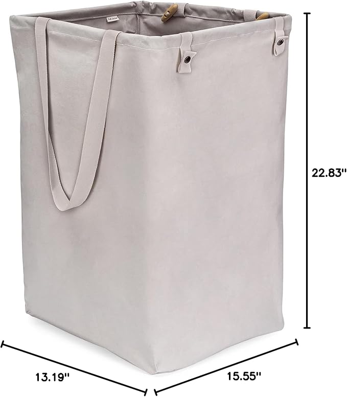 Full Circle Loads of Fun Collapsible Hamper – Laundry Basket for Dirty Clothes & Towels – Tall Standing Organic Cotton Laundry Bag with Long Handles - Ideal for Bathroom, Bedroom or Kids’ Room, Gray