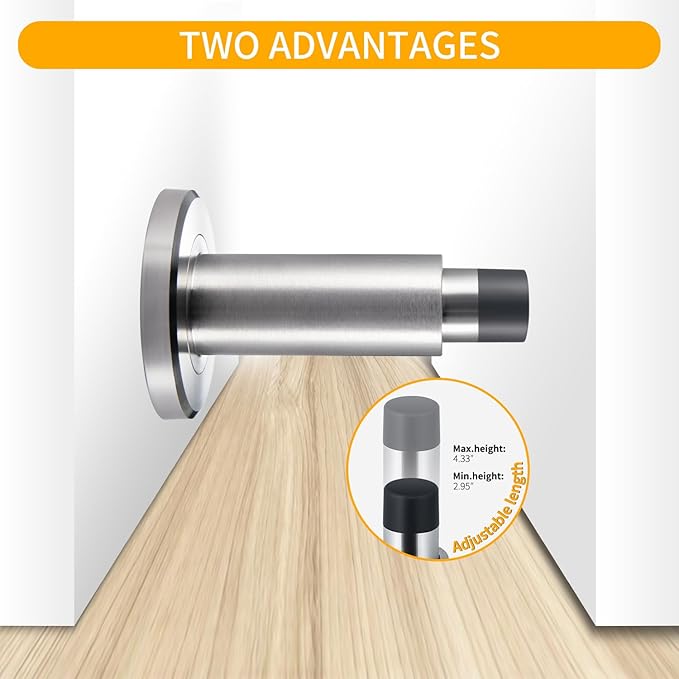 Door Stoppers - Heavy-Duty Adjustable Stoppers for Bottom, Top, and Wall of Door – Anti Break-in 304 Stainless Steel Door Stops with Rubber Buffers (Stainless Steel)