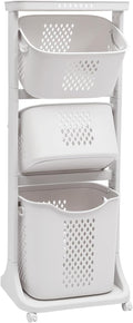 3 Tier Laundry Basket, Bathroom Laundry Basket Multi-layer Clothes Storage Basket 3 Tier Rolling Laundry Hamper with Wheels Freestanding Clothes Basket Organizer for Bathroom Living Room Bedroom