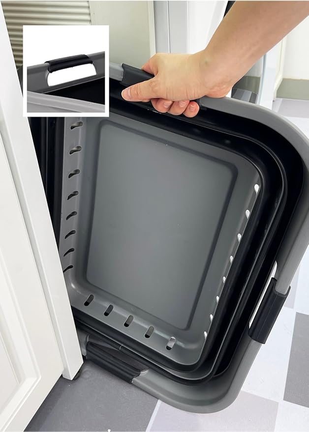 SAMMART 42 (11 Gallons) Collapsible Plastic Laundry Basket, Foldable Pop Up Storage Container/Organizer, Space Saving Hamper, Portable Bin for Dorm Room Bathroom (1, Grey/Black)