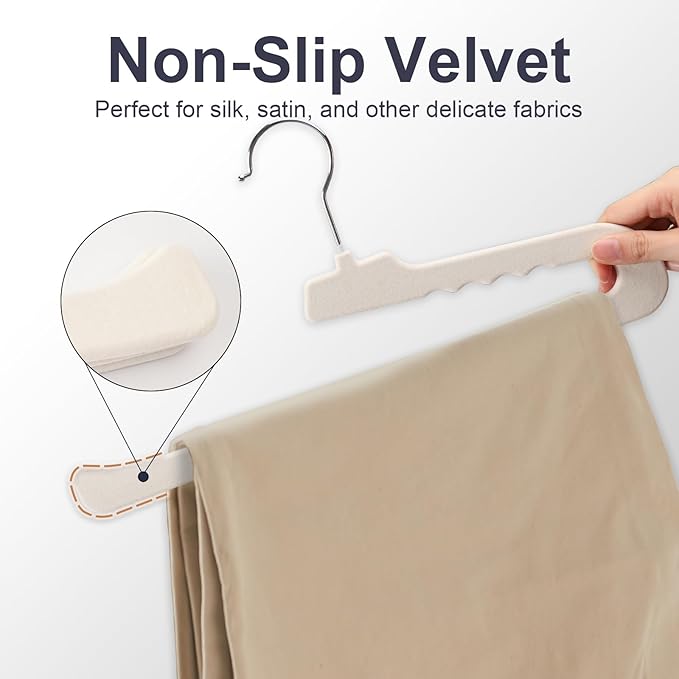 Velvet Pants Hangers - 32 Pack White Non Slip Open Ended Hanger with 360 Swivel Hook - Closet Space Saving Hanger for Heavy Pants, Jeans, Trousers, Scarf