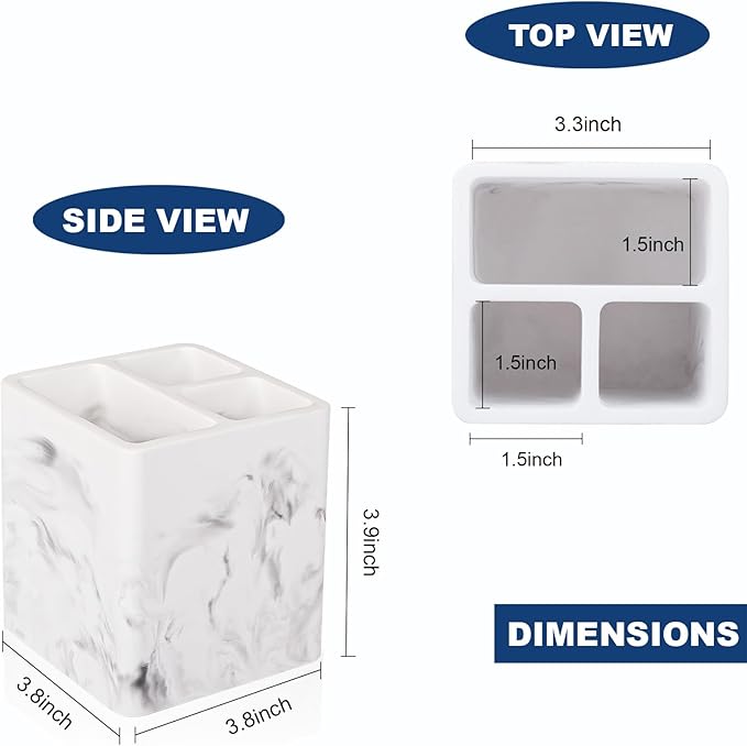 Diatomite Toothbrush Holders for Bathrooms, Electric Toothbrush and Toothpaste Holder 3 Slots Tooth Brush Organizer for Bathroom Countertop, Shower, Vanity - Marble White