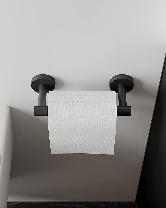 Ruacq Toilet Paper Holder Matte Black Double Post Pivoting Round Tissue Holders Roll Holder Hangers Toilet Paper Holders SUS 304 Stainless Steel Modern Wall Mounted