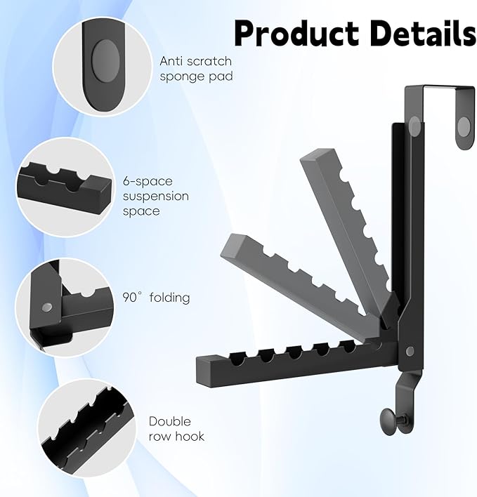 4 Pack Over The Door Hanger Folding Clothes Drying Rack, Folding Hanging Coat Rack for Indoor Laundry Room Compact Small Space Foldable Portable Clothing Hanger Hook Collapsible (Black-4(Upgraded))