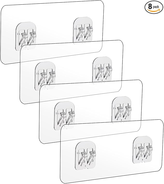 cobee 8 Pcs Shower Caddy Adhesive Replacement, Shower Adhesive Hooks Wall Hooks, Transparent Strong Adhesive Hooks, No Drilling Wall Mount Hooks for Shower Caddy Shelves Rack(4 Pcs Set)