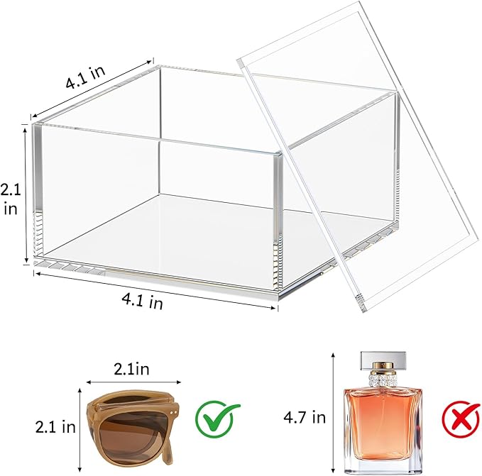 AITEE Acrylic Box with Lid, Clear Cube Display Case, Multi-Purpose Box Square Container for Holding Staples, Highlighters, Adhesive Tape, Paper Clips, Stamps, Display in Office or Home (Medium)