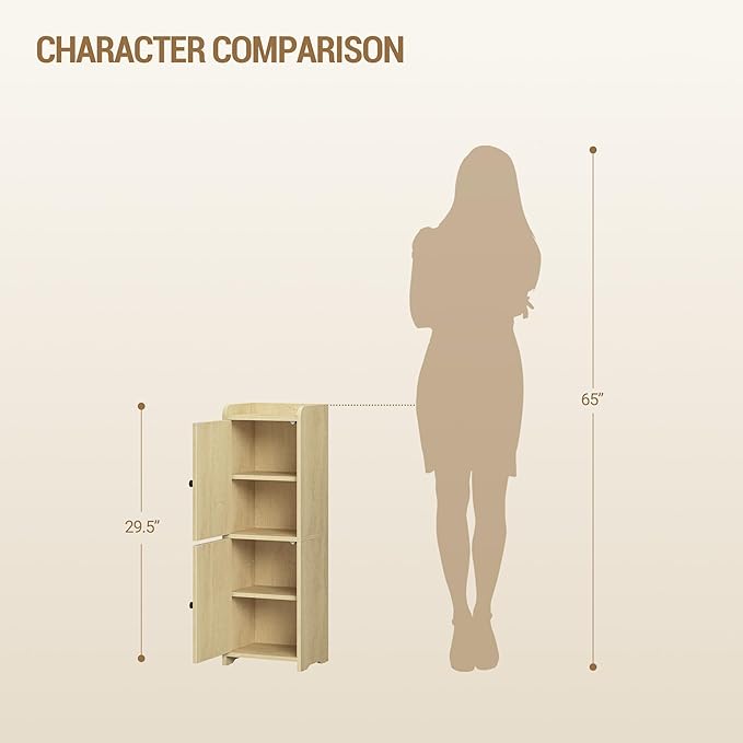 Bathroom Storage Cabinet, Small Corner Floor Cabinet with 2 Doors and Adjustable Shelf, Narrow Toilet Paper Cabinets, Bathroom Organizer for Small Spaces, 7.9" D x 9.8" W x 29.5"Rattan Yellow