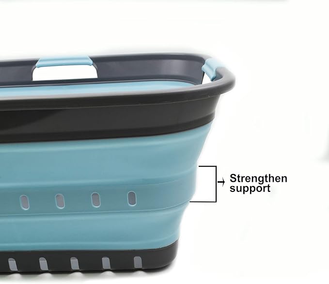 SAMMART 42L (11 gallon) Collapsible Plastic Laundry Basket - Foldable Pop Up Storage Container/Organizer - Portable Basket - Space Saving Hamper/Basket (2, Grey/Sea Angel)