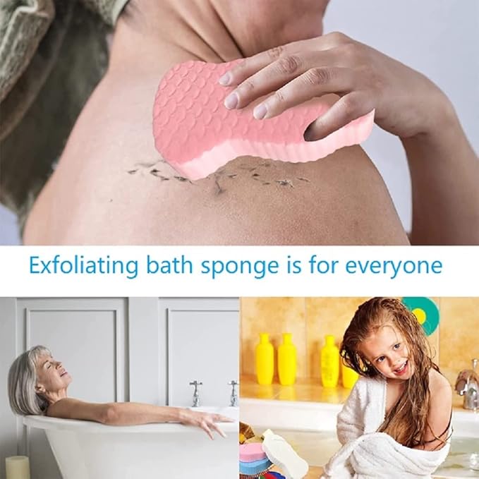 2 Pcs Magic Exfoliating Bath Sponge,3D Super Soft Body Exfoliating Bath Sponge for Adults Children and Pregnant Women Skin Friendly and Reusable. (Blue+Gray)