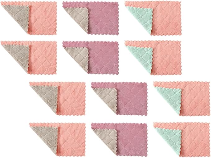 Beaupretty Microfiber Cleaning Cloths and Absorbent Kitchen Dish Towels 20pcs Double-Layer Thick Reusable Washing Towels for Household Dishwashing and Tableware Cleaning Random Color