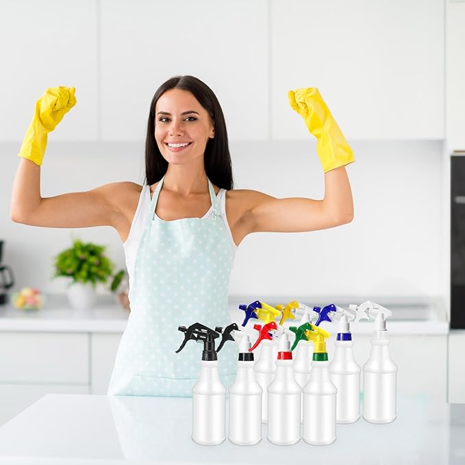 Eccliy 12 Pcs 16 Oz Plastic Spray Bottle, Adjustable Empty Reusable Sprayer for Cleaning, Planting, Water, Bathroom and Kitchen, BBQ, Commercial and Residential(Colorful,Original)