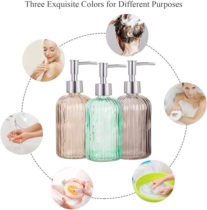 Cutiset Bathroom Accessories Set, 15oz Glass Soap Dispenser Bottle for Bath Decor, 3 Pack Set