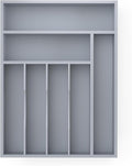 Bamboo Silverware Organizer, Kitchen Drawer Organizer, Utensil Holder, Cutlery Tray & Spoon Flatware Storage with Grooved Drawer Dividers (7 Slots, Grey)