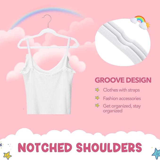 HOUSE DAY Velvet Kids Hangers 120 Pack, Premium Children Hangers for Closet, Ultra Thin Cute Kids Clothes Hanger, Small Non Slip Felt Hanger 14 Inch for Toddler Clothes, White