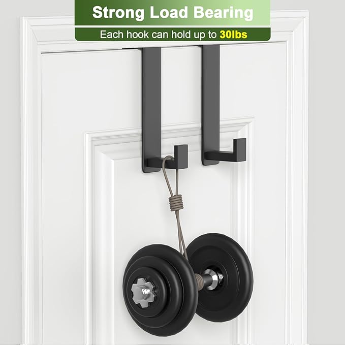 VINHOLD Over The Door Hooks, Door Hanger Hooks for Hanging Heavy Duty, Hat Organizer Coat Rack Towel Hooks for Bathroom, Door Rack for Bedroom Entryway Office (Black, 2 Pack, Fits 1-3/4" Thick Door)