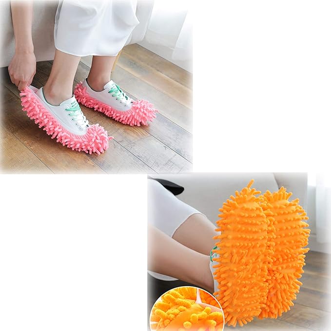 Acronde 5Pairs Multi Function Duster Mop Slippers Shoes Cover Chenille Fiber Washable Foot Socks Floor Cleaning Tools Shoe Cover for Bathroom, Office, Kitchen, House Polishing Cleaning