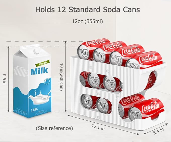 Soda Can Organizer for Pantry/Fridge, Automatic Rolling Pop Can Dispenser/Storage/Holder/Container for Refrigerator, Saving Space Drink Organizer for Fridge, 1 Pack Holds 12 Standard Cans
