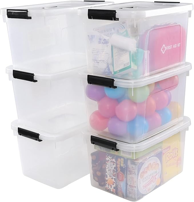 Tstorage 12 Quart Plastic Storage Bin with Lid, Clear Latch Box, 6 Packs